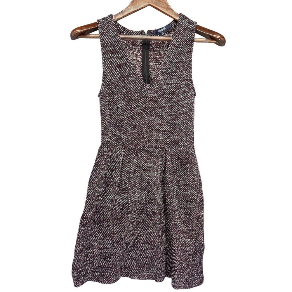 Madewell Terrace Knit Tweed Dress S Burgundy Black Fit Flare Pockets Office